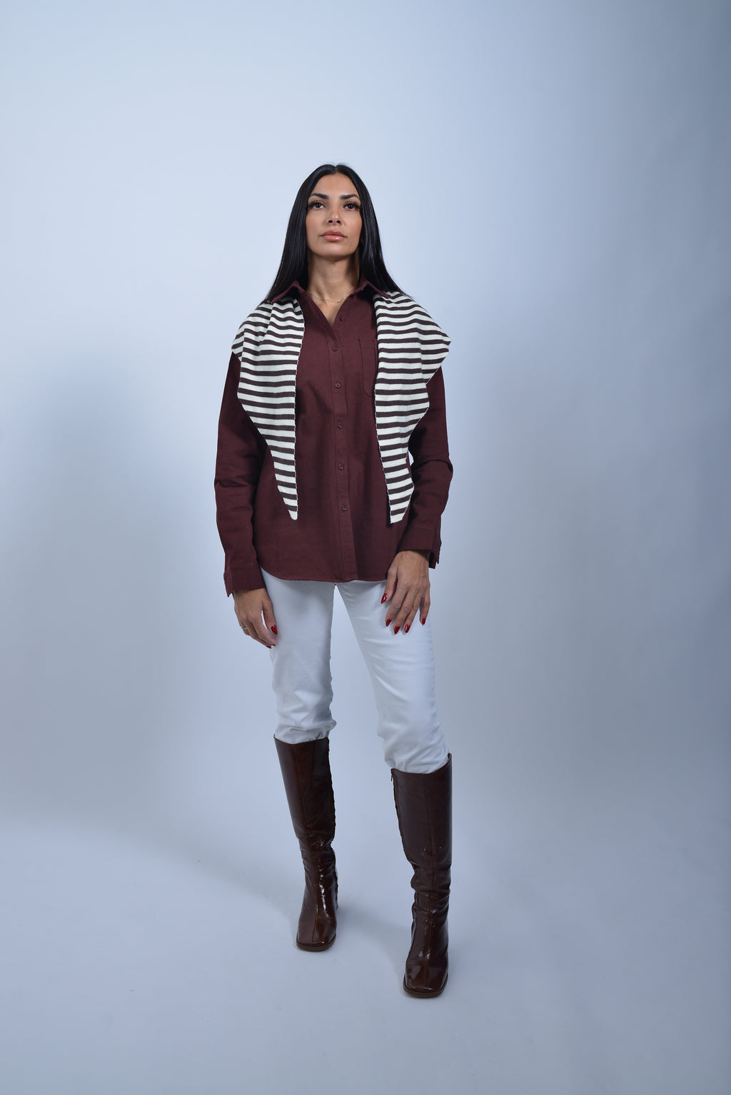Chemise Look Denim & Son Écharpe Marinière