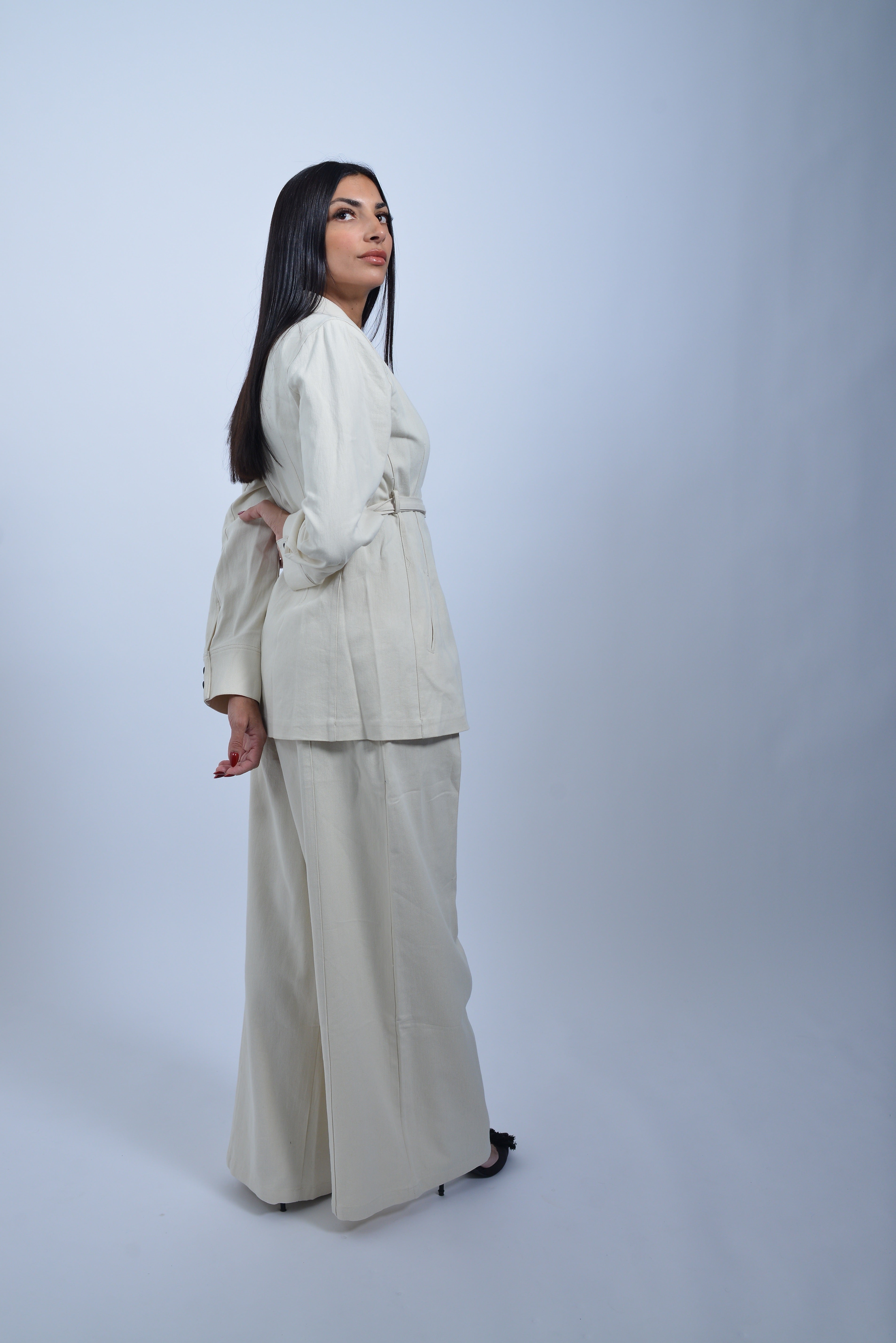 Blazer Ceinturé en Coton & Lin – Beige