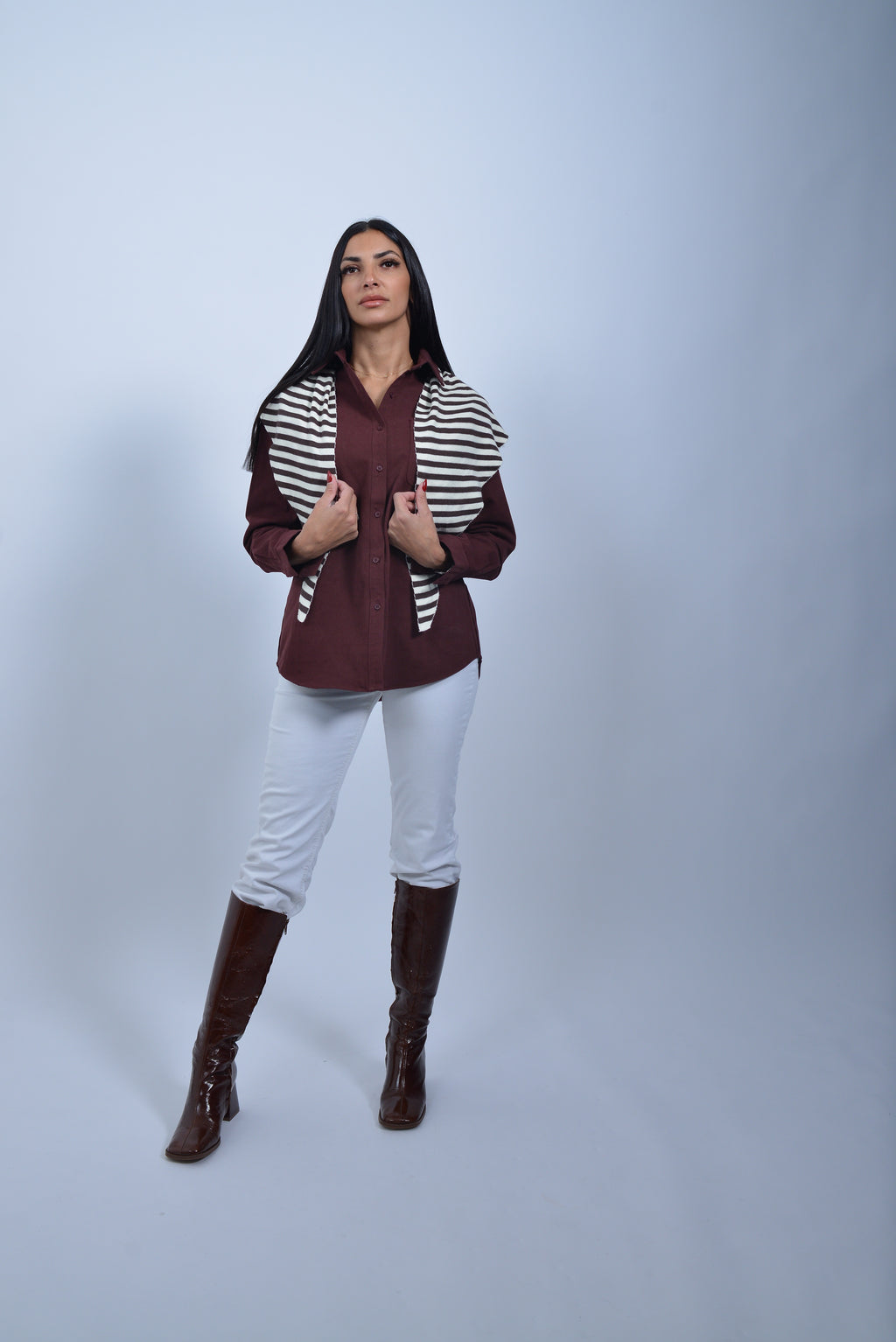 Chemise Look Denim & Son Écharpe Marinière