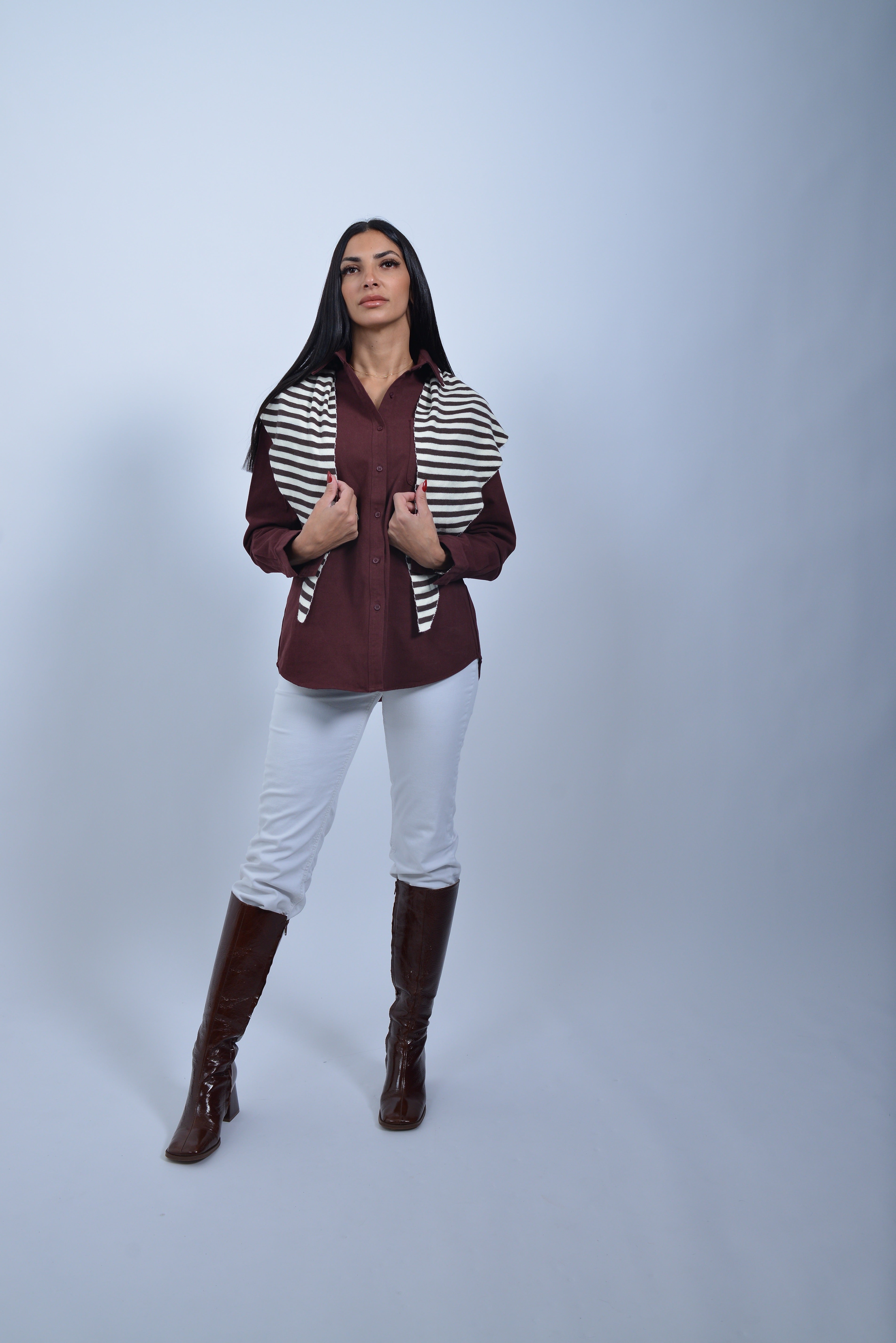 Chemise Look Denim & Son Écharpe Marinière