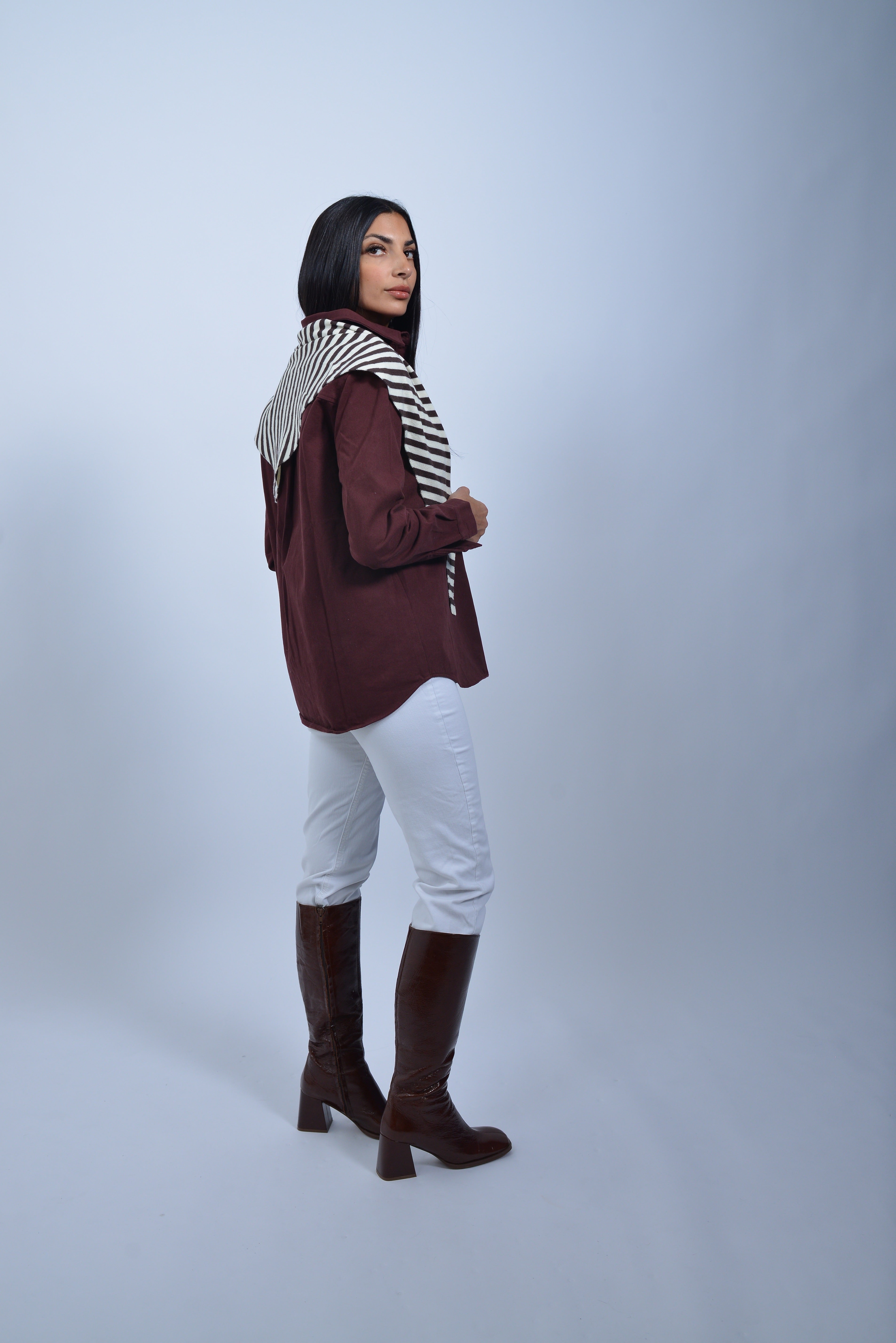 Chemise Look Denim & Son Écharpe Marinière