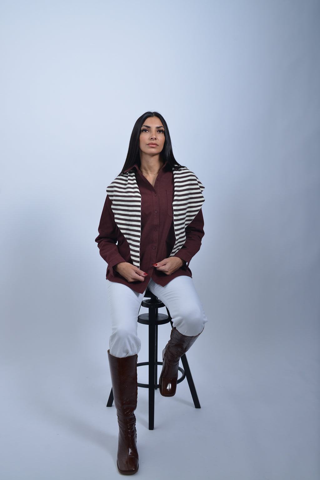 Chemise Look Denim & Son Écharpe Marinière