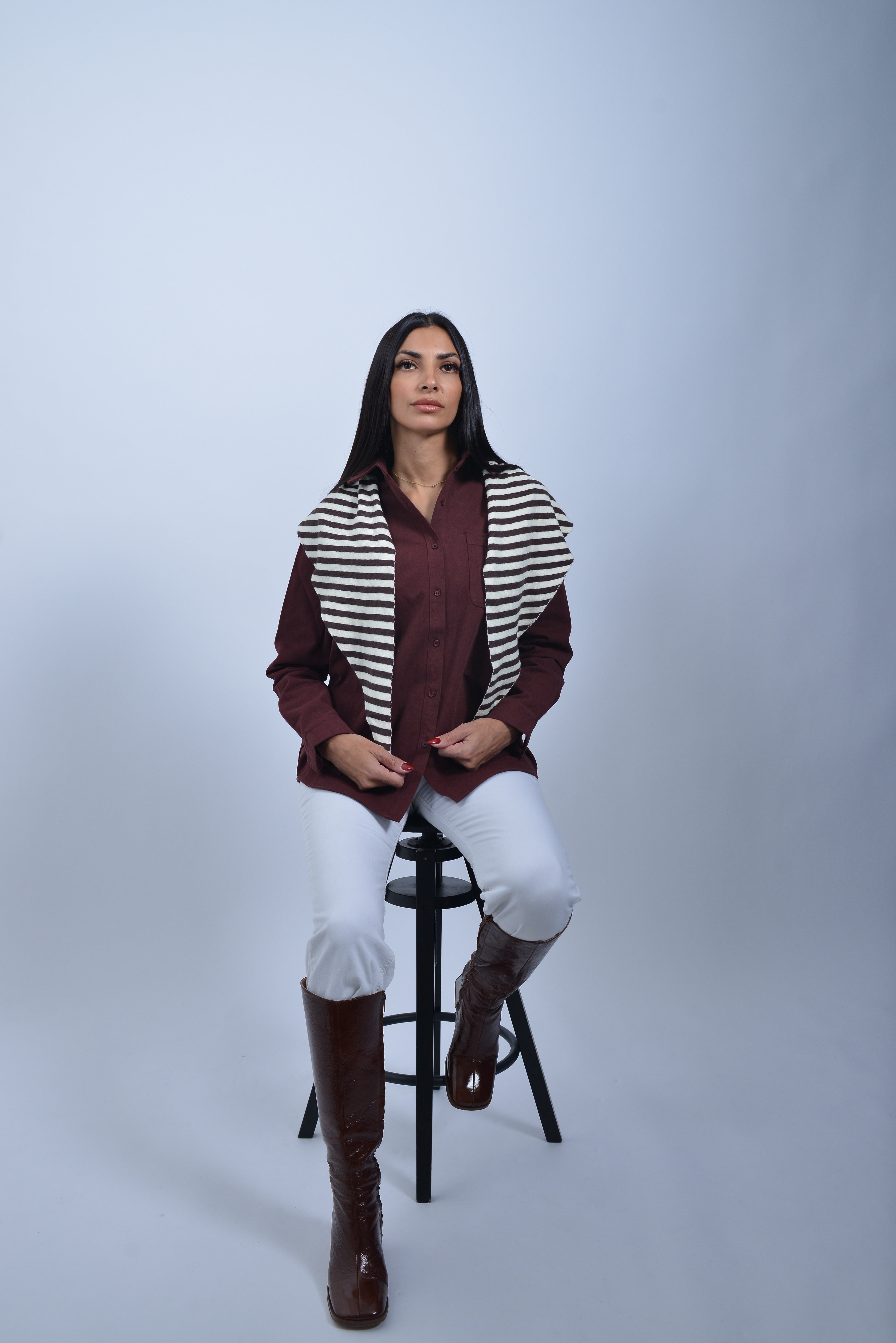 Chemise Look Denim & Son Écharpe Marinière