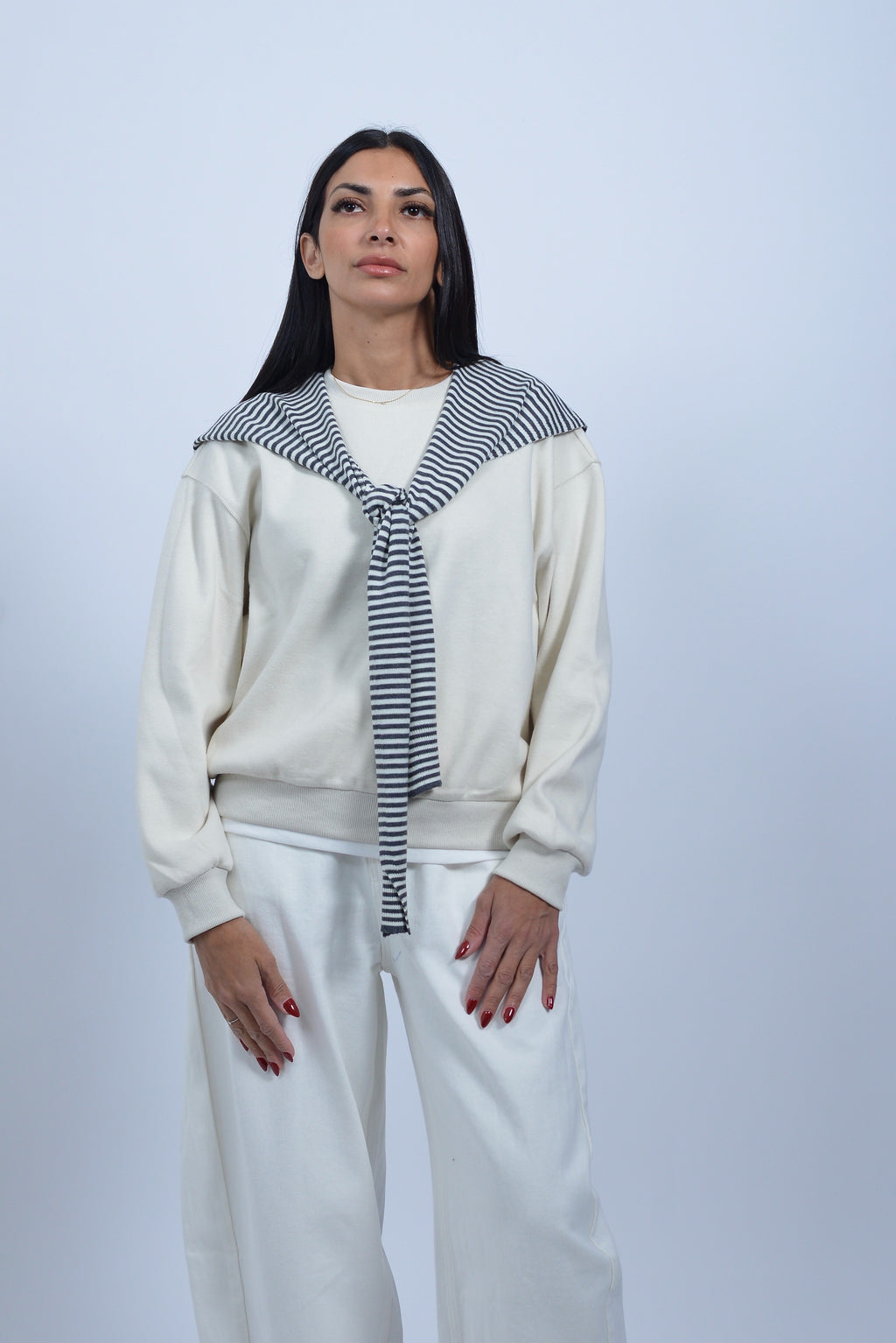 Sweat-shirt "Soft Cream" & Écharpe Rayée