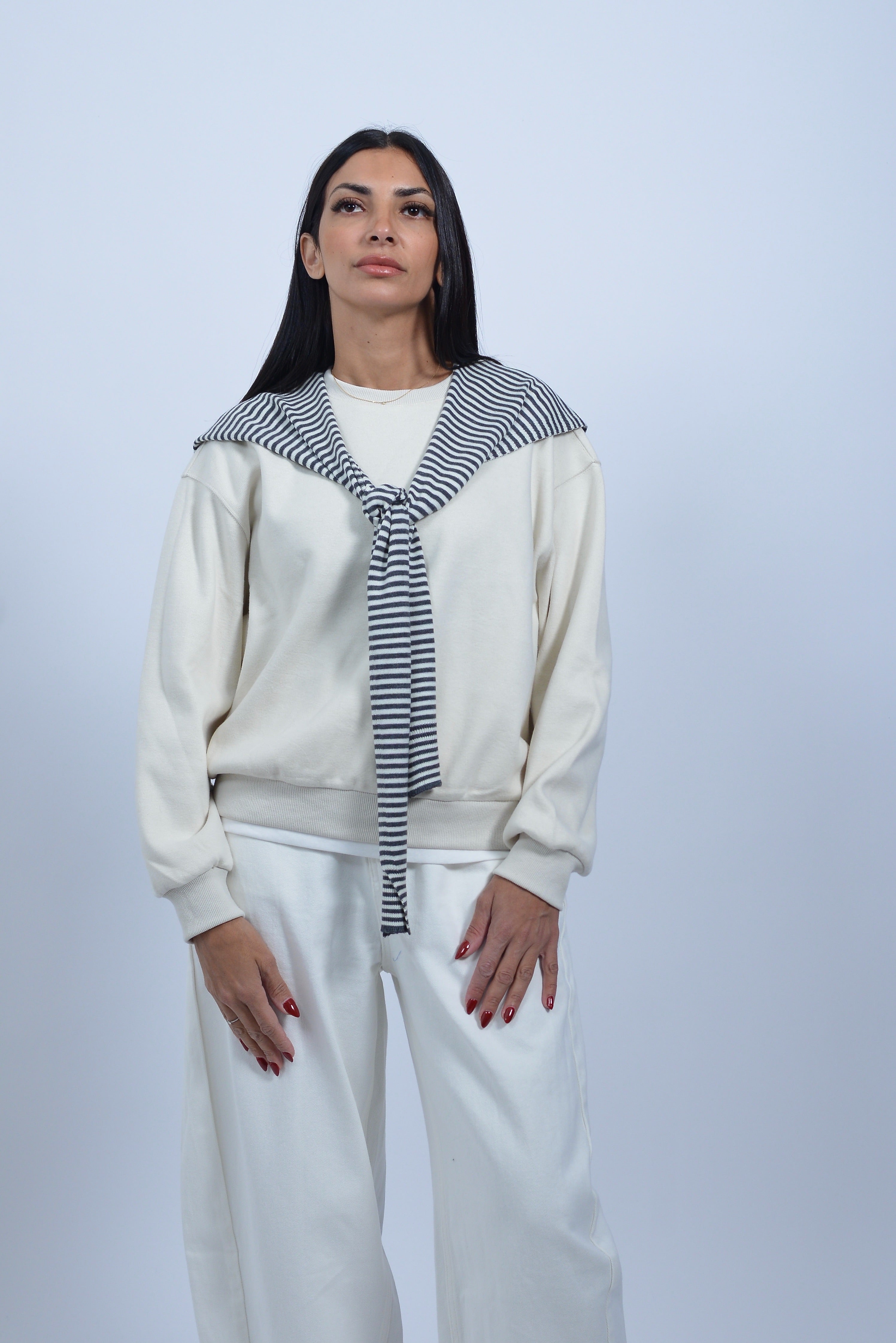 Sweat-shirt "Soft Cream" & Écharpe Rayée